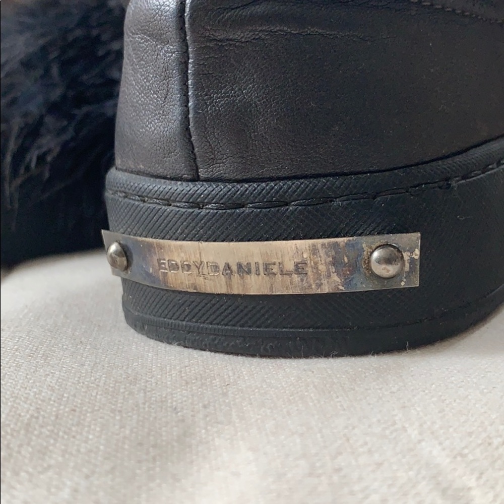 Leather slip-ons with Ostrich feathers